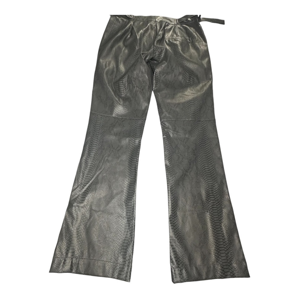 Naked Wardrobe Snakeskin Print High Waist Faux Leather Trousers Dark Grey. Sz: L - Picture 2 of 9